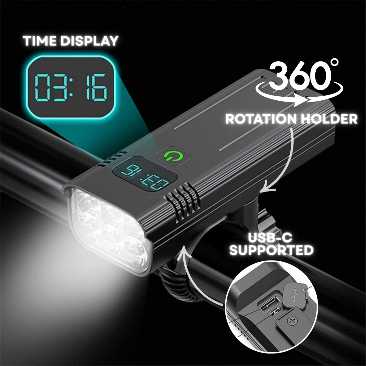 5000 Lumen Bike Light with 12 LEDs & USB-C Rechargeable - product detail 2