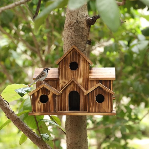 NOMOVA Handcrafted Wooden Birdhouse With 6 Holes