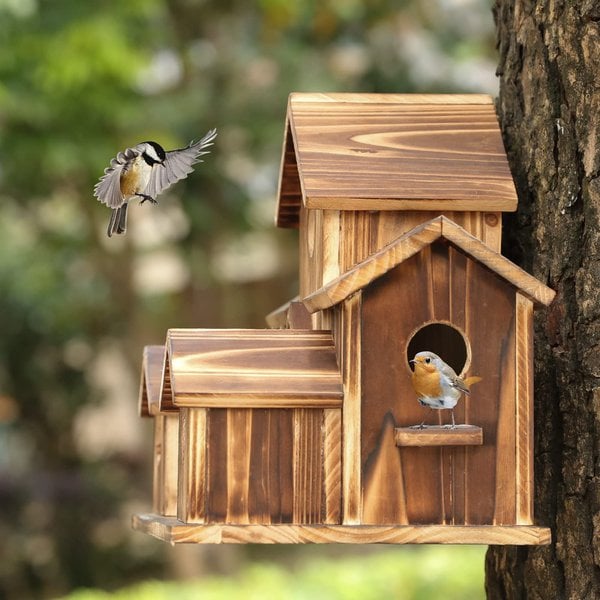Handcrafted Wooden Birdhouse With 6 Holes - product detail 2