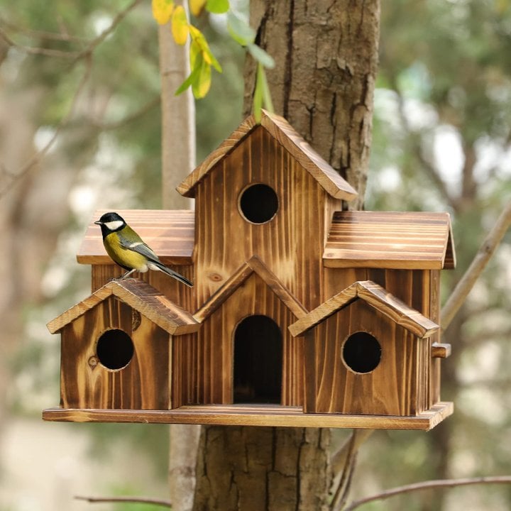 Handcrafted Wooden Birdhouse With 6 Holes - product detail 3