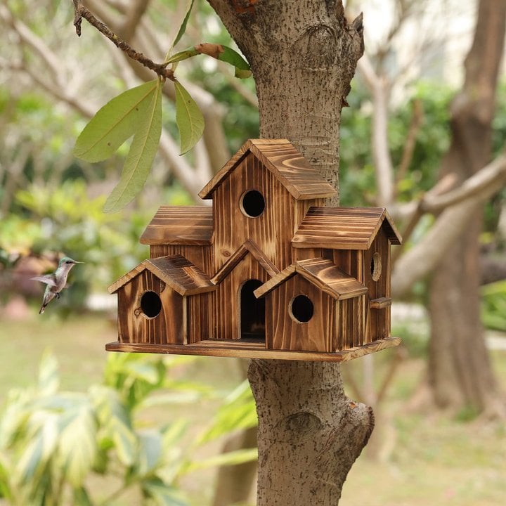 Handcrafted Wooden Birdhouse With 6 Holes - product detail 4