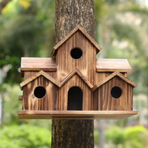Handcrafted Wooden Birdhouse With 6 Holes - product detail 5