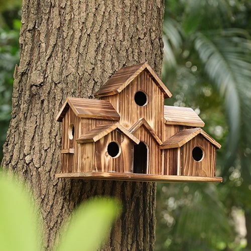 Handcrafted Wooden Birdhouse With 6 Holes - product detail 6