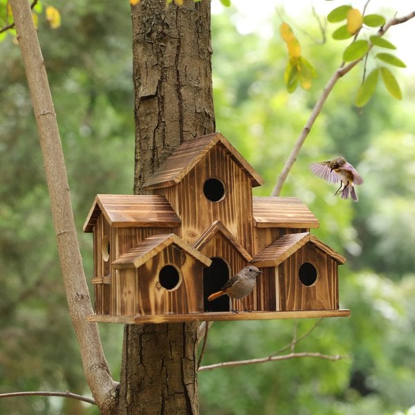 Handcrafted Wooden Birdhouse With 6 Holes - product detail 7