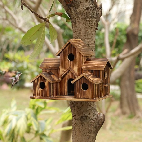 Handcrafted Wooden Birdhouse With 6 Holes - product detail 8