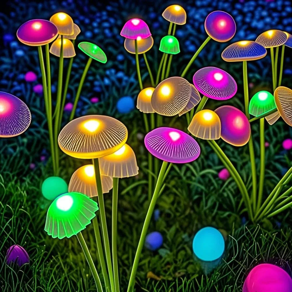 Solar Mushroom Garden Light Set of 2 – 6 Swaying Heads & Decorative