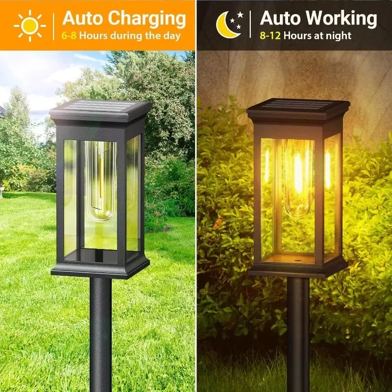 Solar Pathway Lantern Set of 2 – Filament Look & Auto On/Off