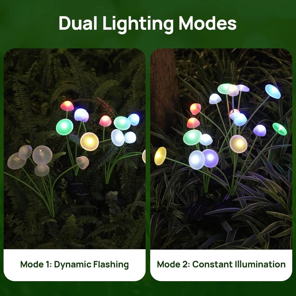 Solar Mushroom Garden Light Set of 2 – 6 Swaying Heads & Decorative