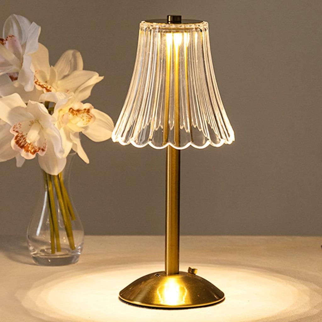 Lámpara de mesa de cristal decorativa con luz dorada para interiores modernos