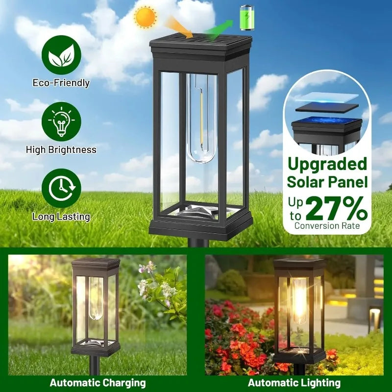 Solar Pathway Lantern Set of 2 – Filament Look & Auto On/Off