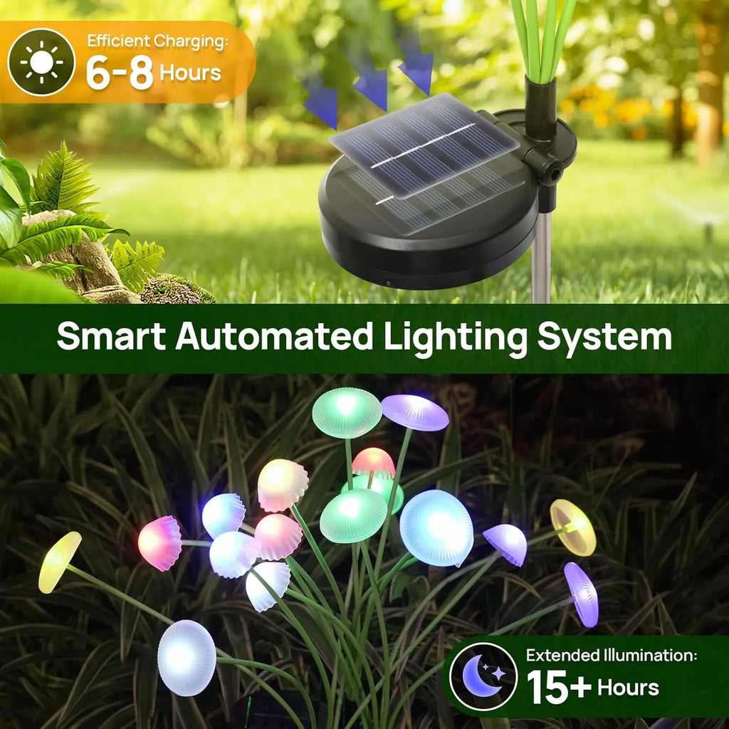 Solar Mushroom Garden Light Set of 2 – 6 Swaying Heads & Decorative