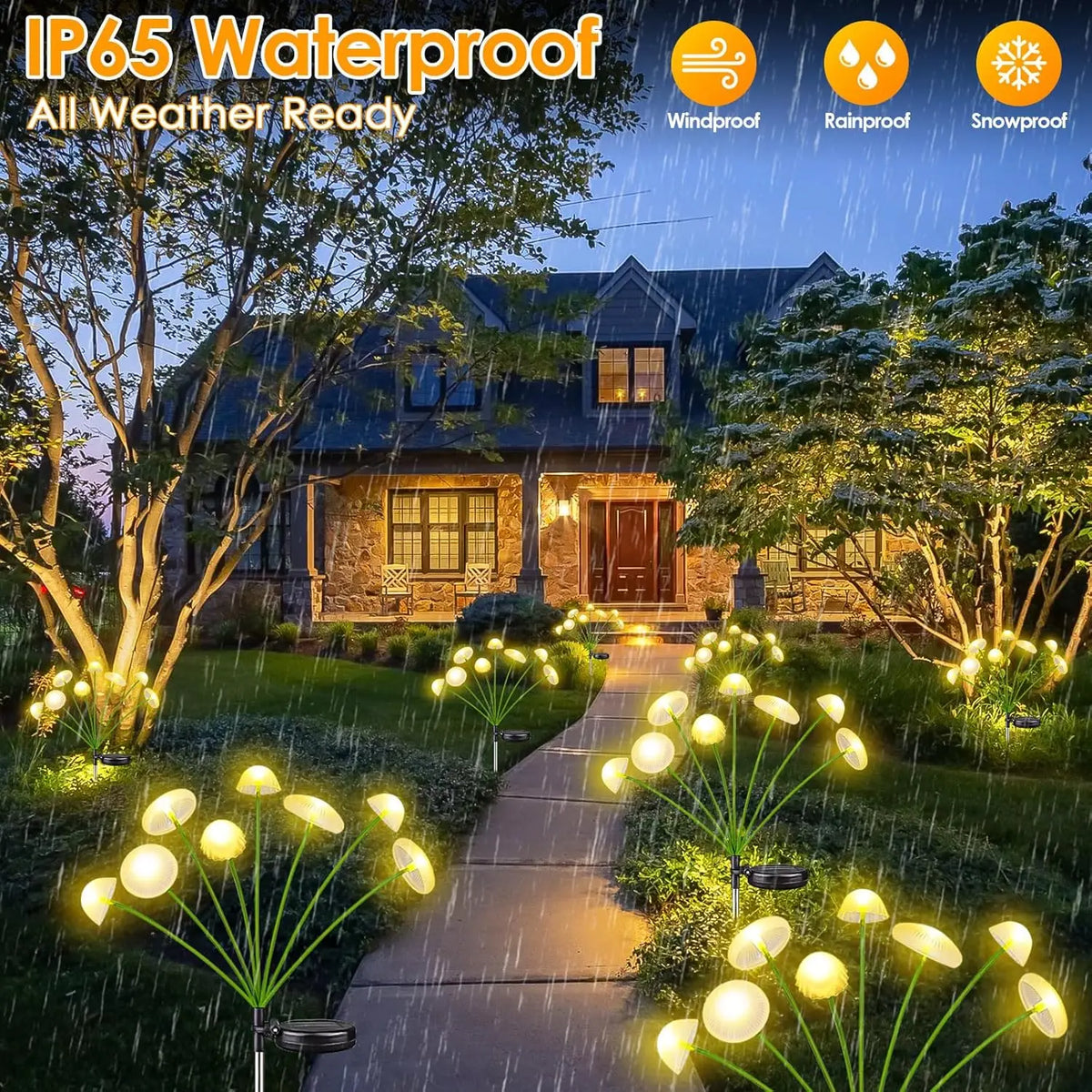 Solar Mushroom Garden Light Set of 2 – 6 Swaying Heads & Decorative