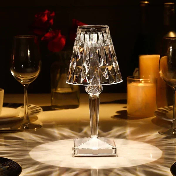 Lámpara elegante con acento de cristal, regulable y recargable para iluminación del hogar