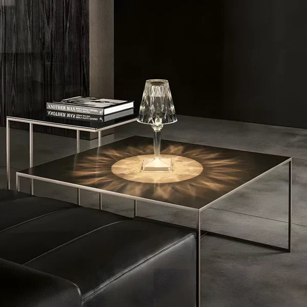 Lámpara elegante con acento de cristal, regulable y recargable para iluminación del hogar