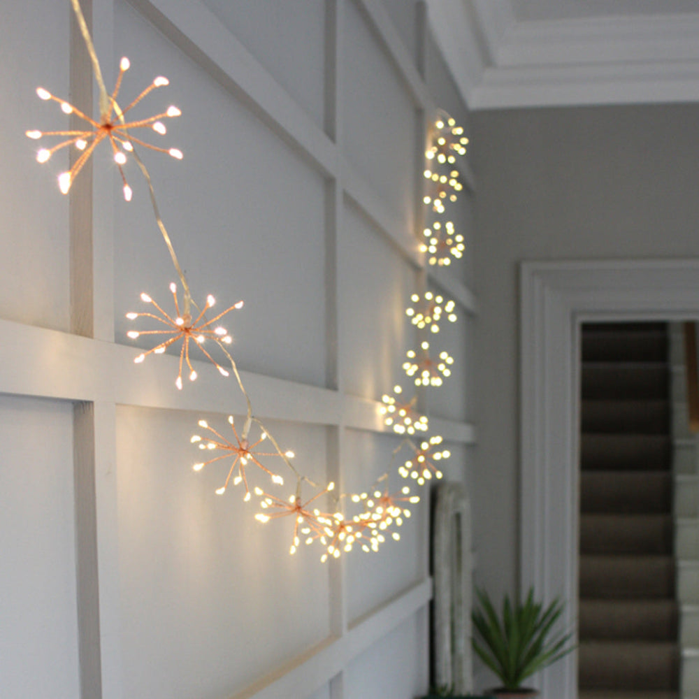 Luces de hadas LED Starburst blanco cálido para interior y exterior, guirnalda de luces