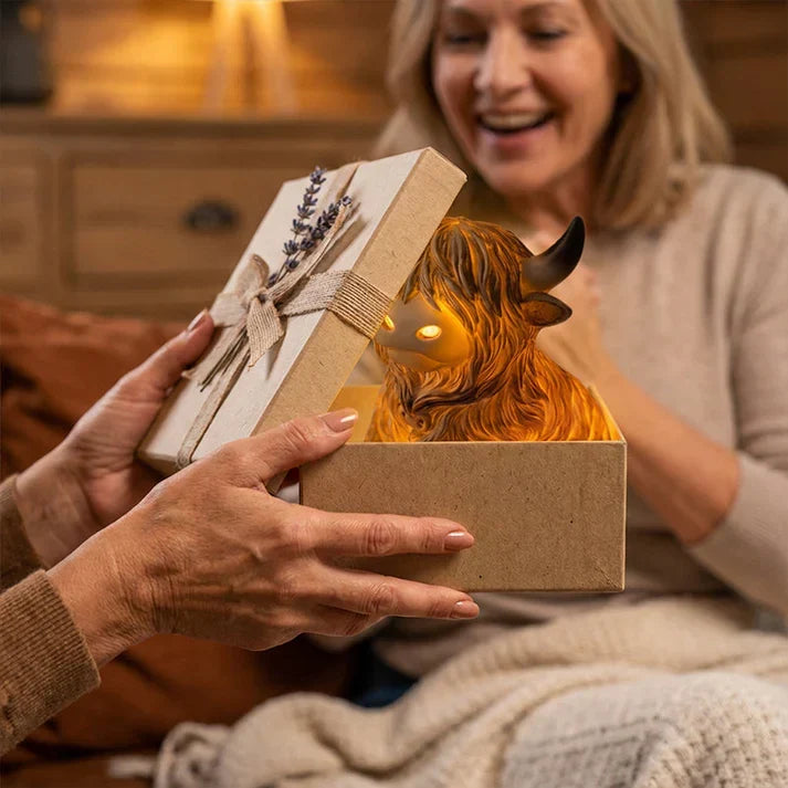 Highland Cow Resin Night Light – Warm Amber Glow & Decorative Lamp