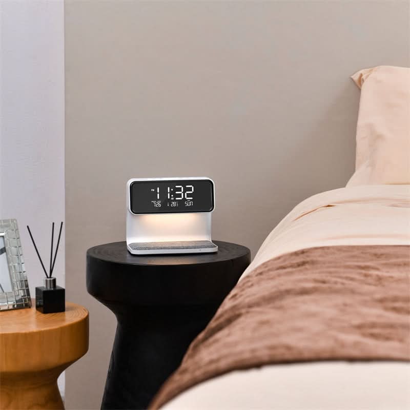 Despertador con estación de carga inalámbrica Qi para mesita de noche, pantalla LED digital y luz nocturna
