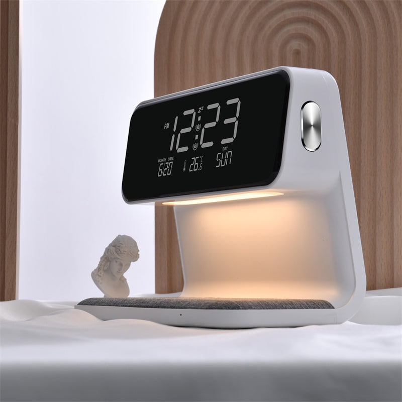 Despertador con estación de carga inalámbrica Qi para mesita de noche, pantalla LED digital y luz nocturna
