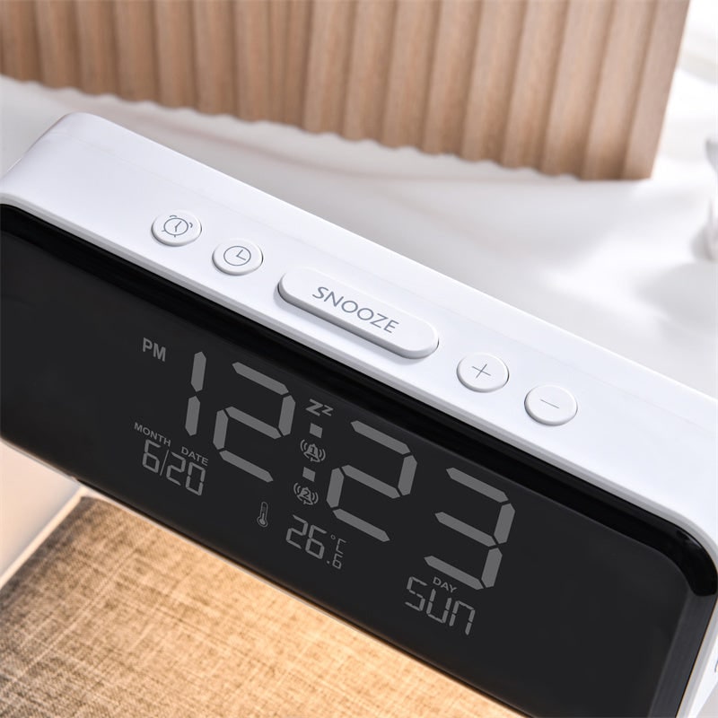 Despertador con estación de carga inalámbrica Qi para mesita de noche, pantalla LED digital y luz nocturna
