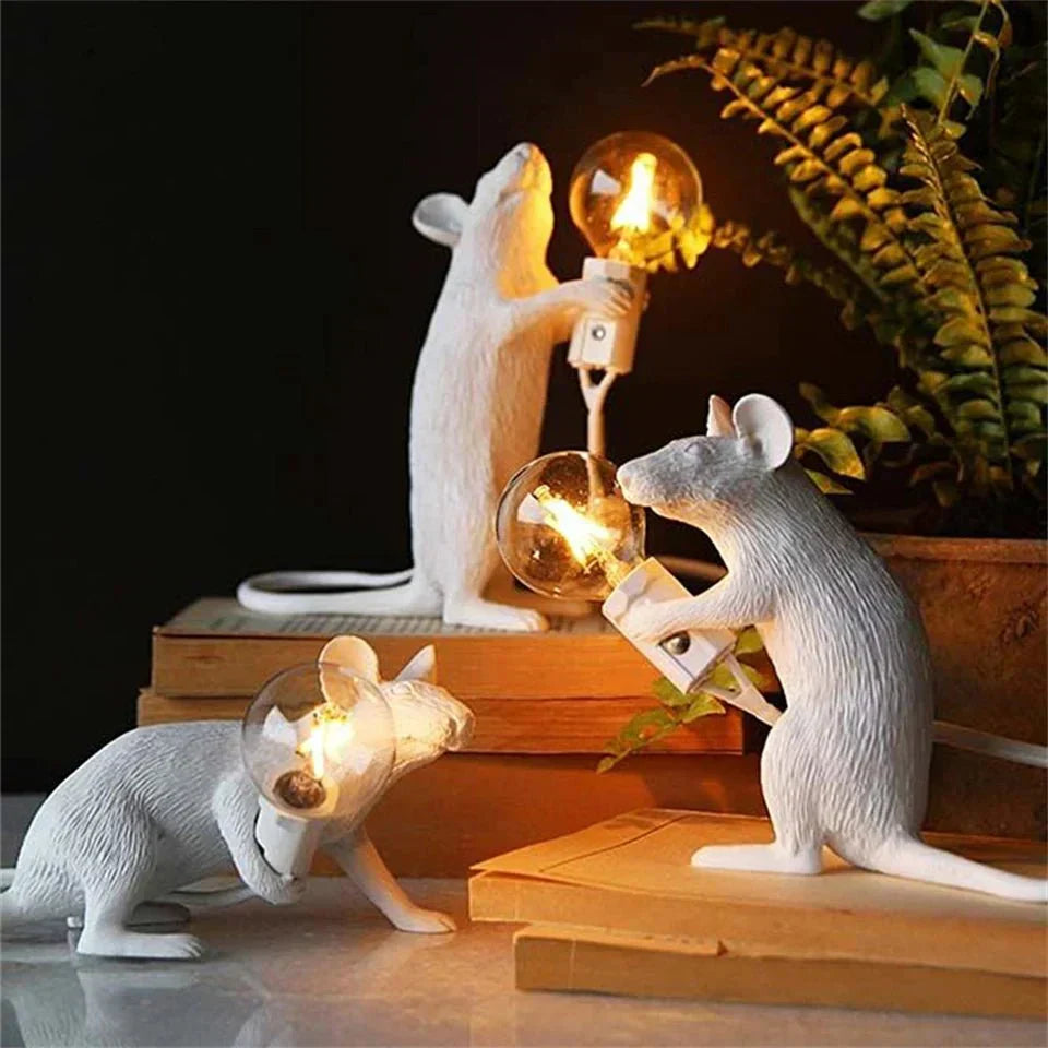 Lámpara de mesa con forma de ratón contemporánea, iluminación decorativa LED creativa