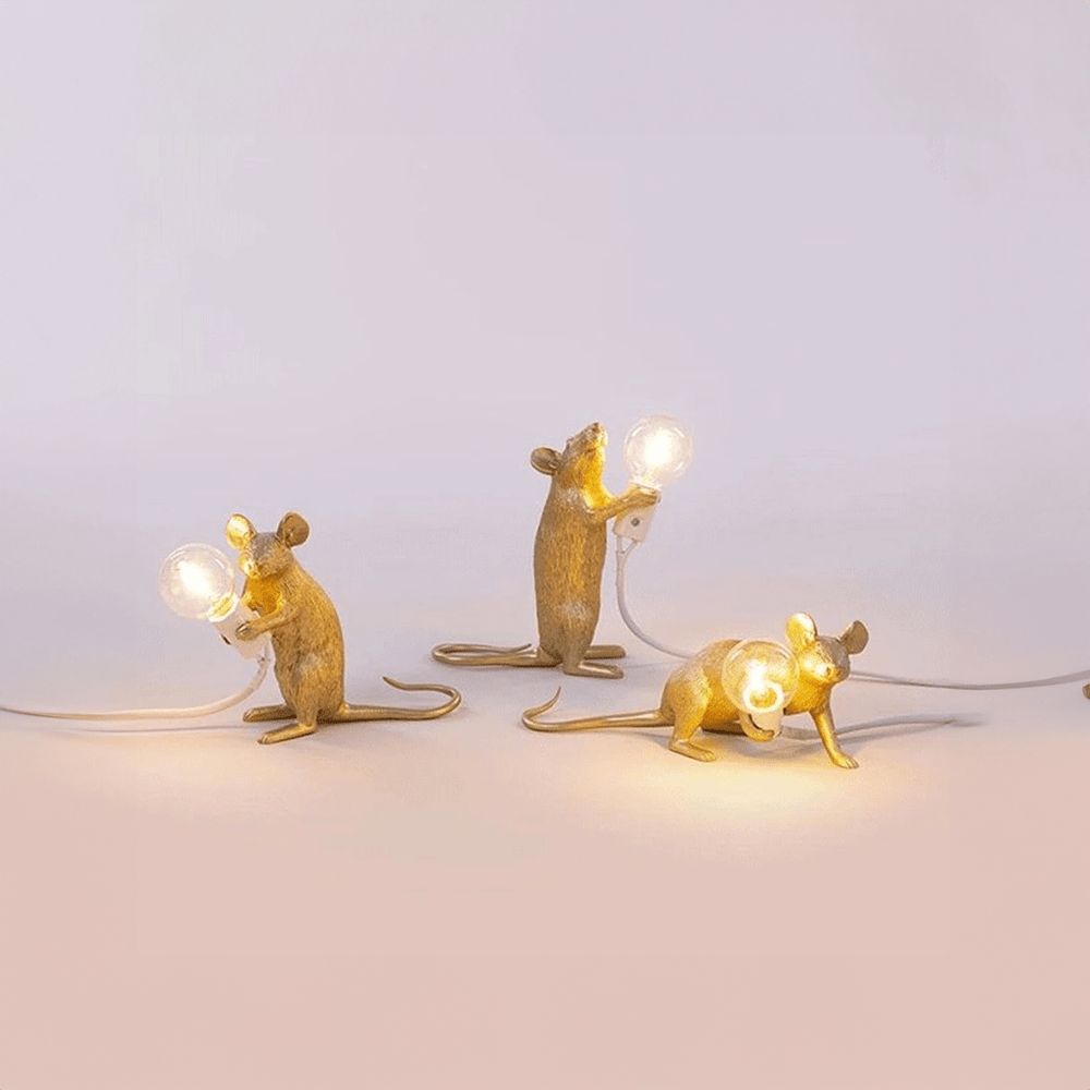 Lámpara de mesa con forma de ratón contemporánea, iluminación decorativa LED creativa