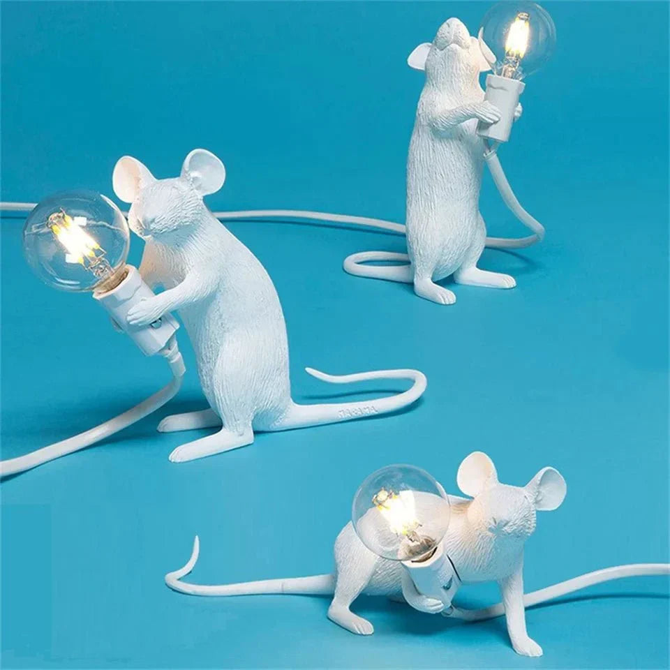 Lámpara de mesa con forma de ratón contemporánea, iluminación decorativa LED creativa