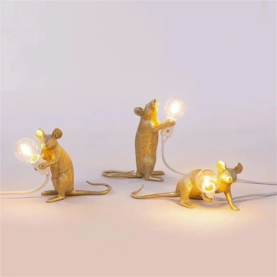 Lámpara de mesa con forma de ratón contemporánea, iluminación decorativa LED creativa