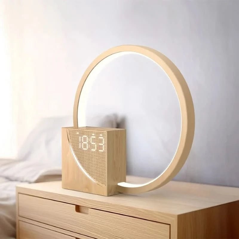 Lámpara de mesa de noche con reloj despertador digital, puerto de carga USB y luz nocturna LED
