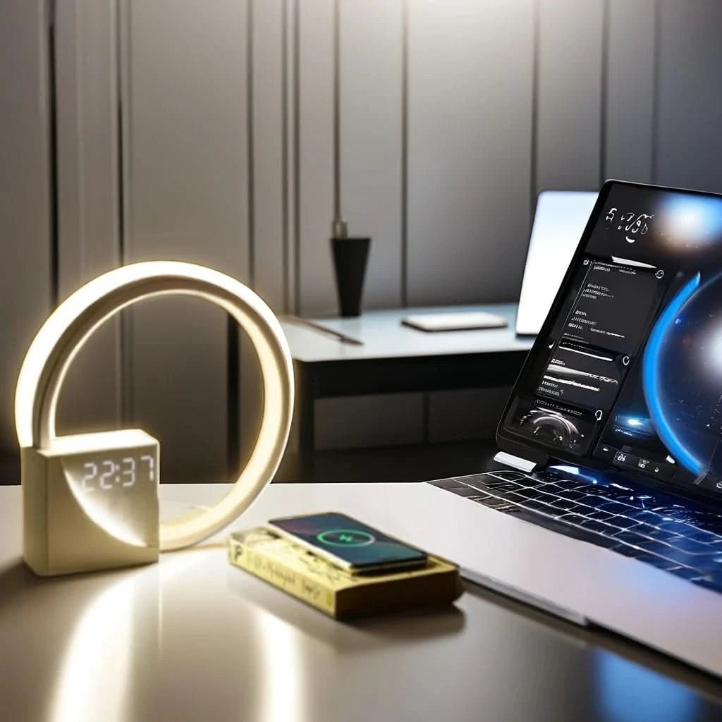 Lámpara de mesa de noche con reloj despertador digital, puerto de carga USB y luz nocturna LED