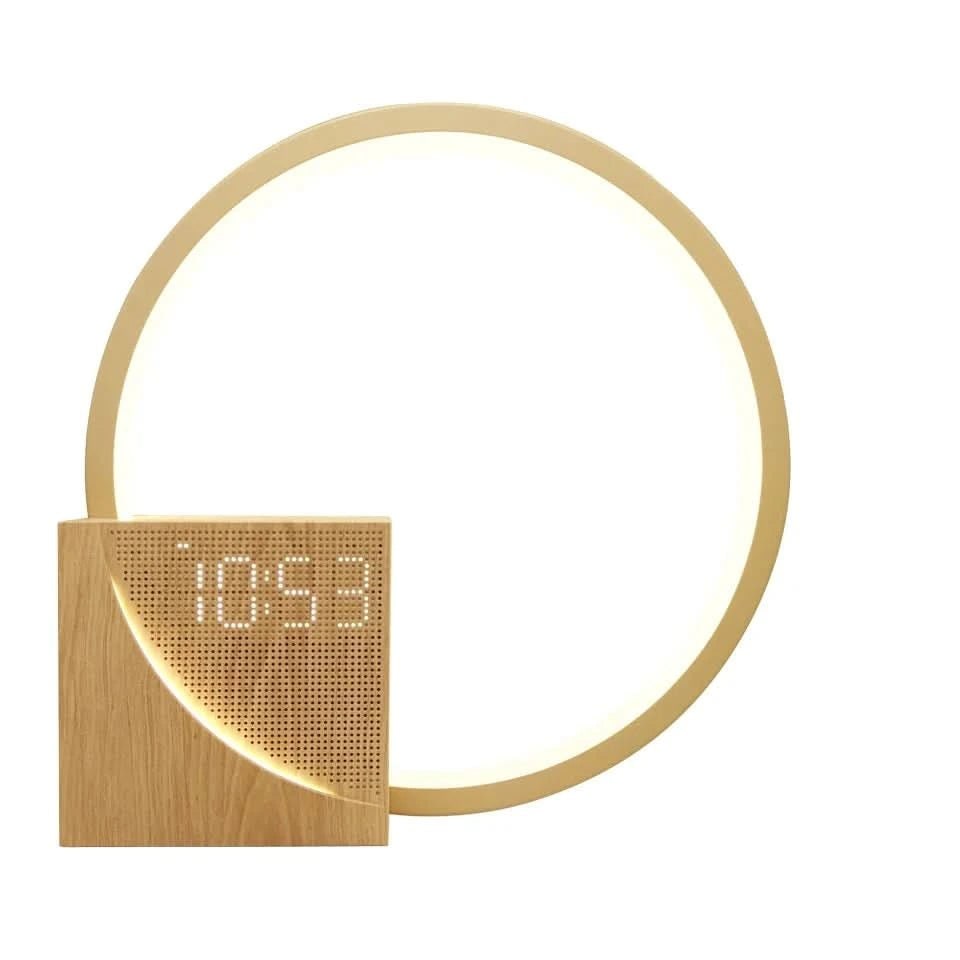 Lámpara de mesa de noche con reloj despertador digital, puerto de carga USB y luz nocturna LED