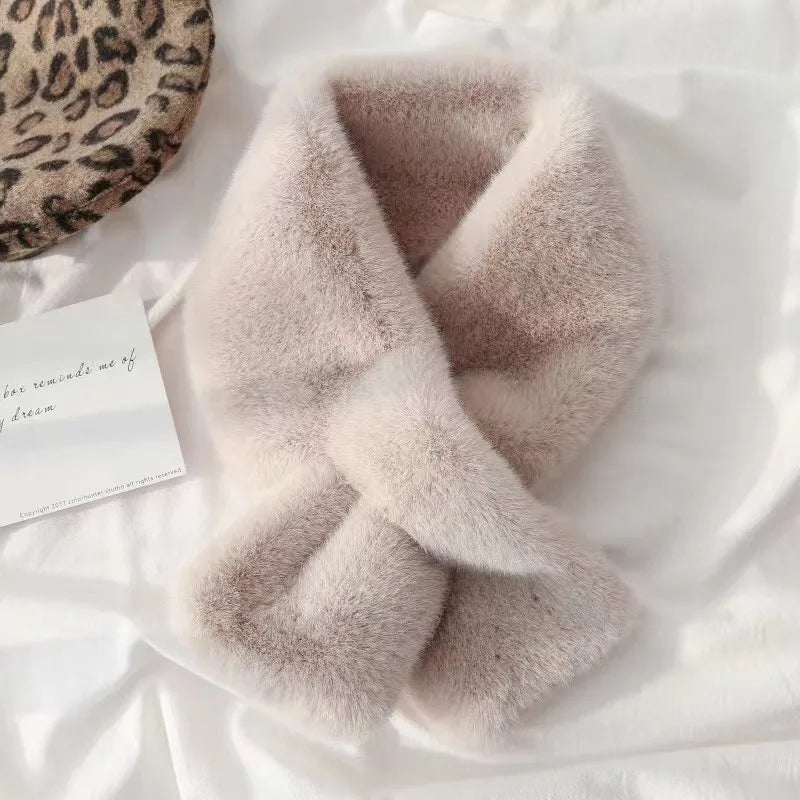 Faux Fur Cross Collar Neck Warmer Winter Scarf - product detail 2