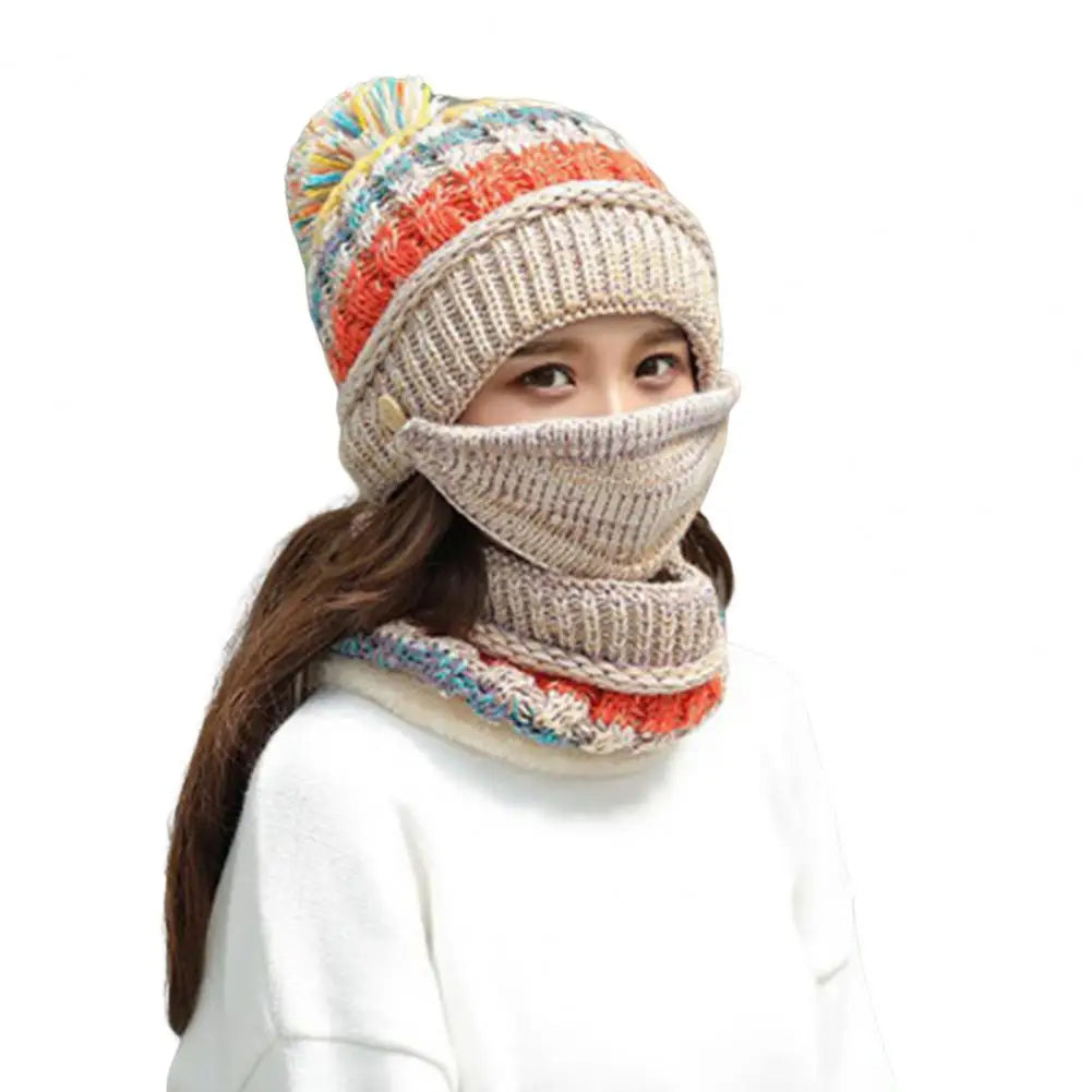 Cozy Knitted Hat Scarf Set with Velvet Lining - product detail 5