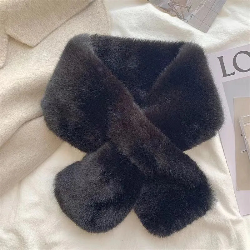 Faux Fur Cross Collar Neck Warmer Winter Scarf - product detail 5