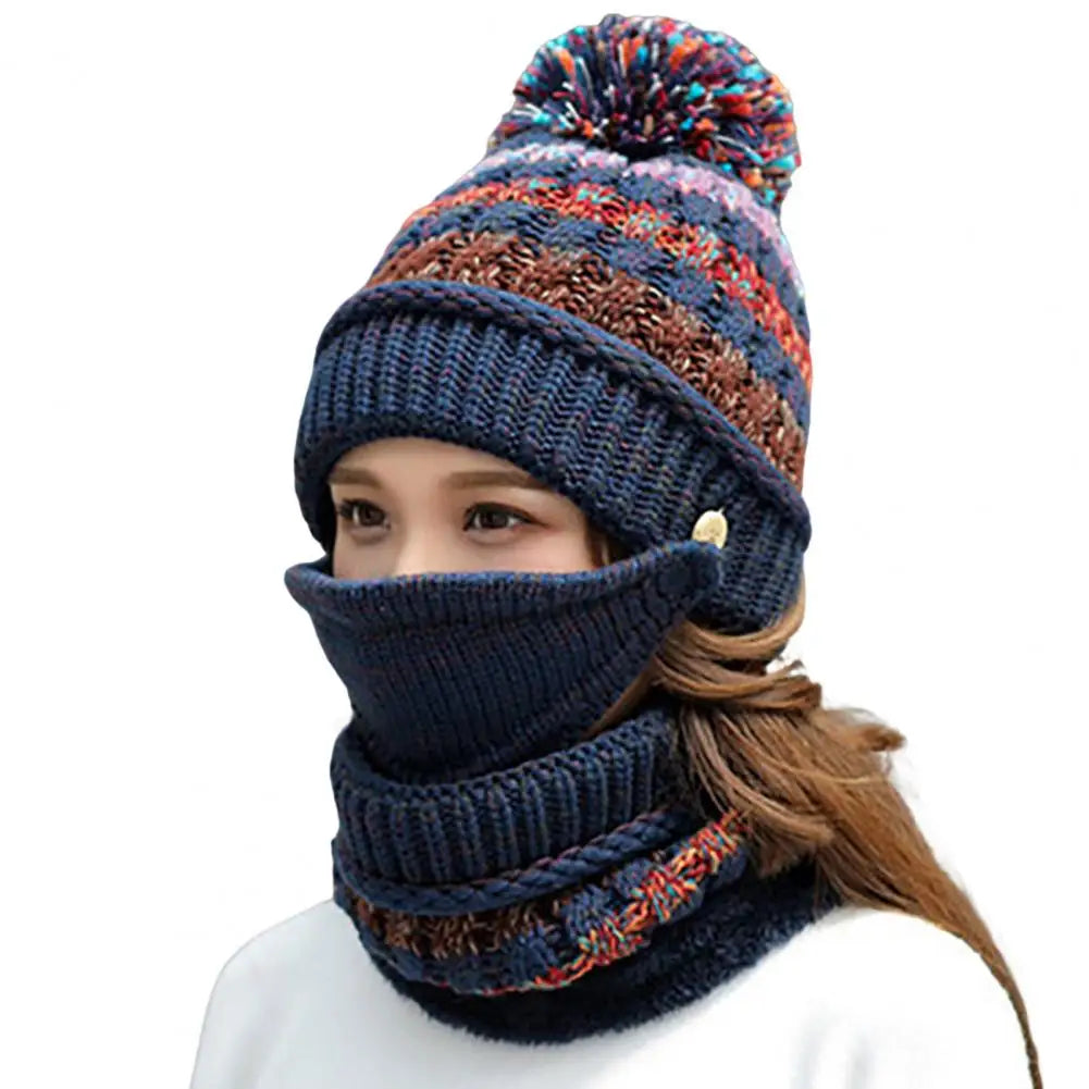 Cozy Knitted Hat Scarf Set with Velvet Lining - product detail 7