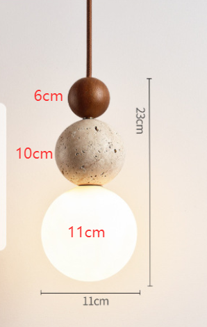 Lámpara colgante de techo tipo globo con vidrio esmerilado y esferas de travertino