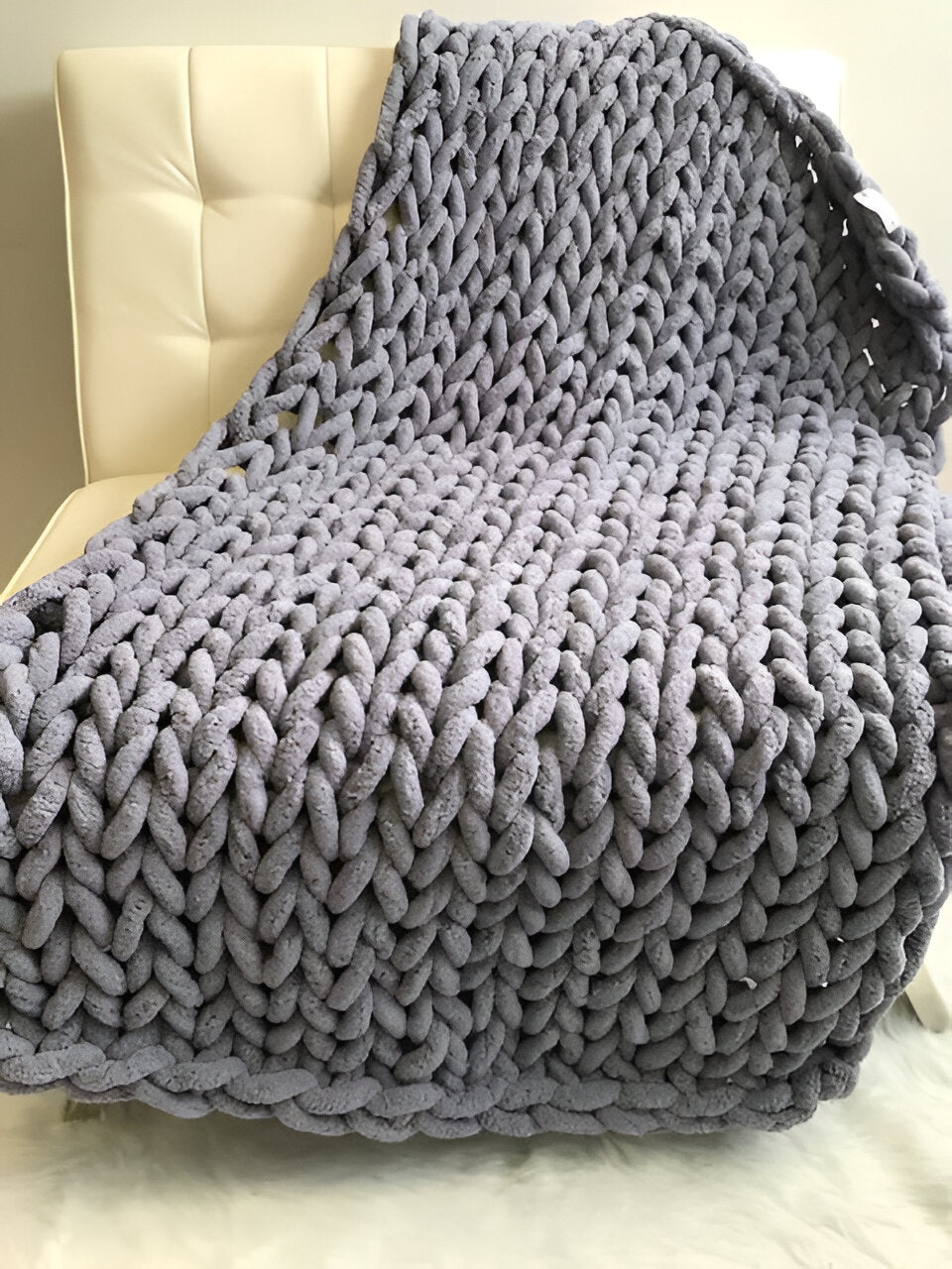 Chenille Chunky Knitted Blanket, Thick Cable Knit Throw for Couch Bed Sofa - product image 4