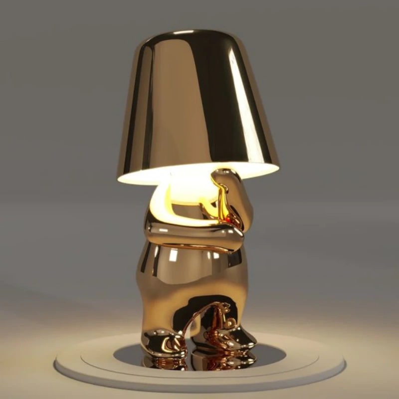 Lámpara de mesa LED inalámbrica recargable por USB, figura de metal en poses sentada y de pie, pensador