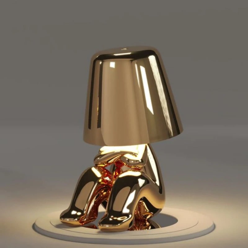 Lámpara de mesa LED inalámbrica recargable por USB, figura de metal en poses sentada y de pie, pensador