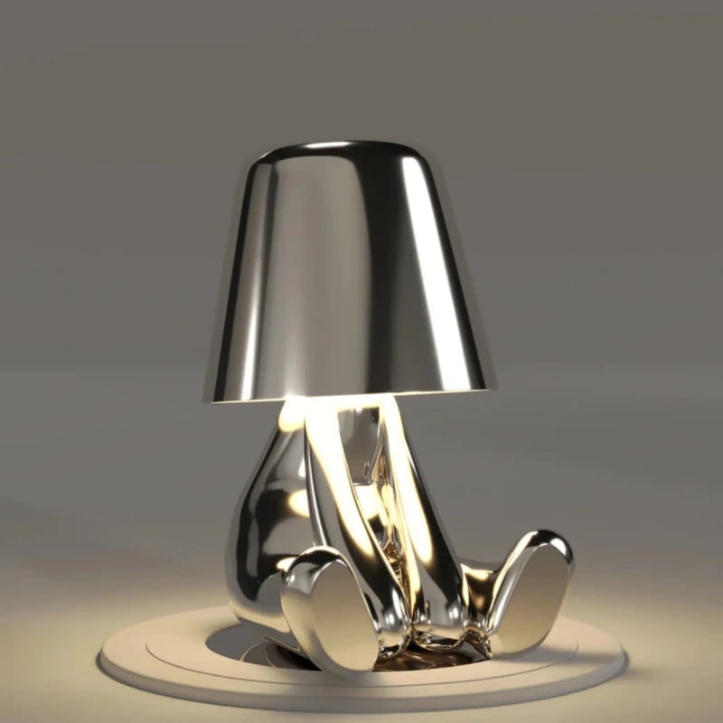 Lámpara de mesa LED inalámbrica recargable por USB, figura de metal en poses sentada y de pie, pensador