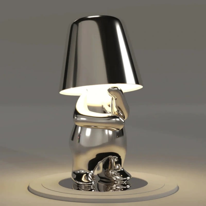 Lámpara de mesa LED inalámbrica recargable por USB, figura de metal en poses sentada y de pie, pensador