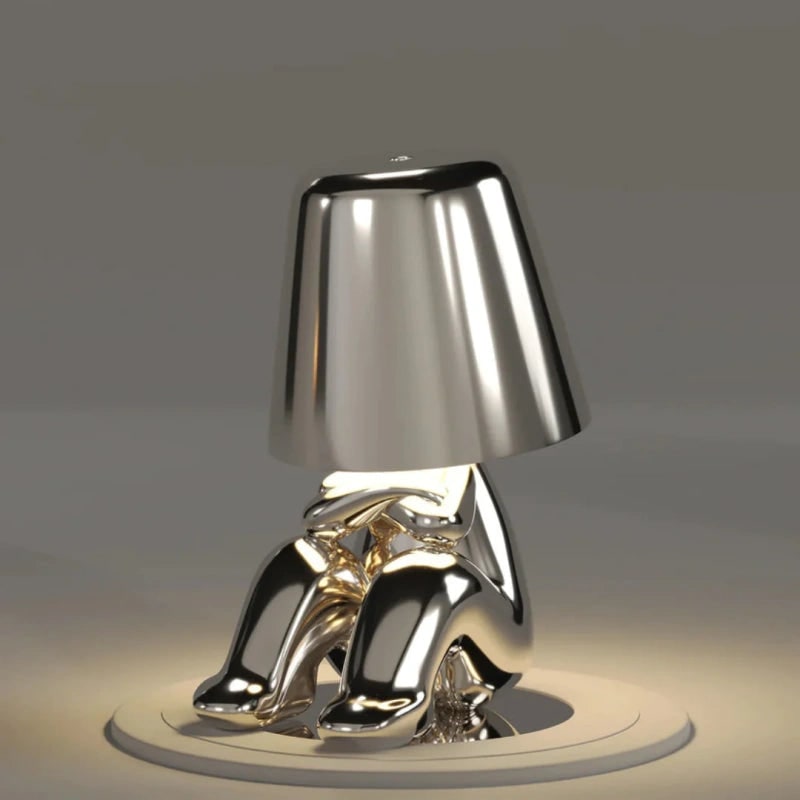 Lámpara de mesa LED inalámbrica recargable por USB, figura de metal en poses sentada y de pie, pensador