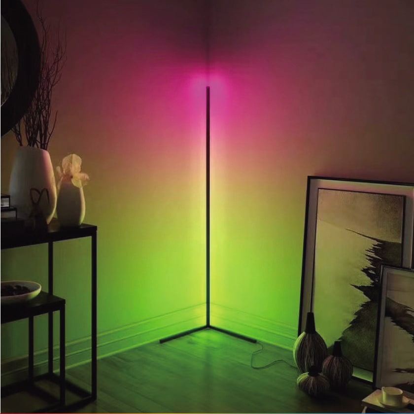 Lámpara de pie de esquina con control remoto y luz LED RGB que cambia de color, de estilo moderno de mediados de siglo