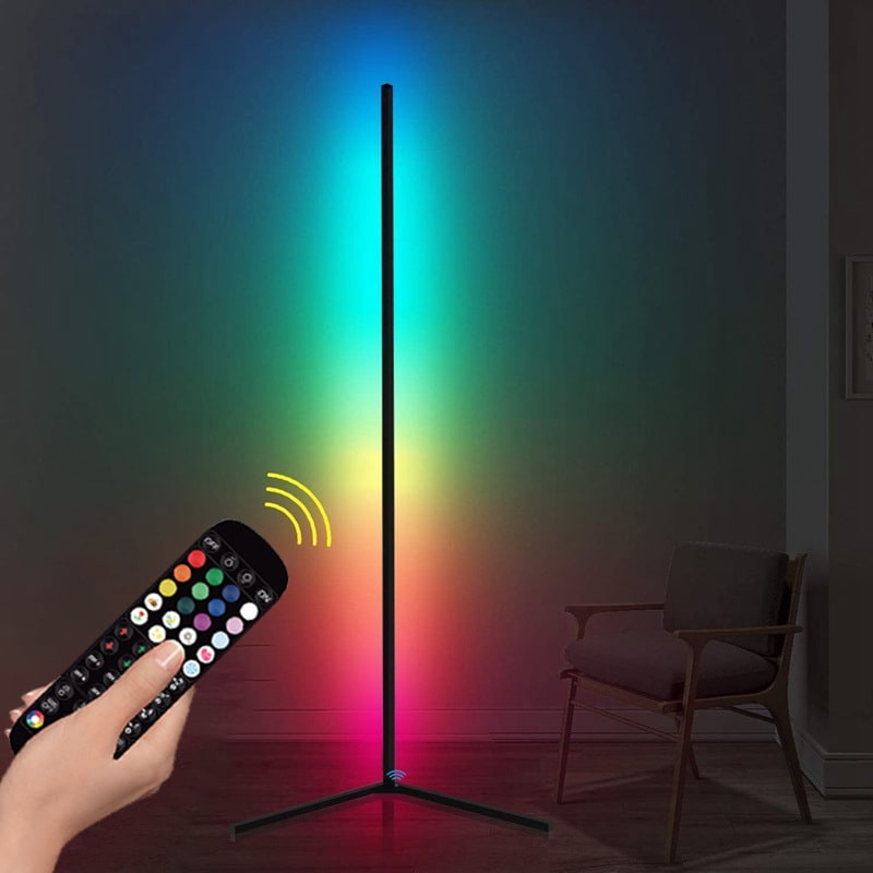 Lámpara de pie de esquina con control remoto y luz LED RGB que cambia de color, de estilo moderno de mediados de siglo