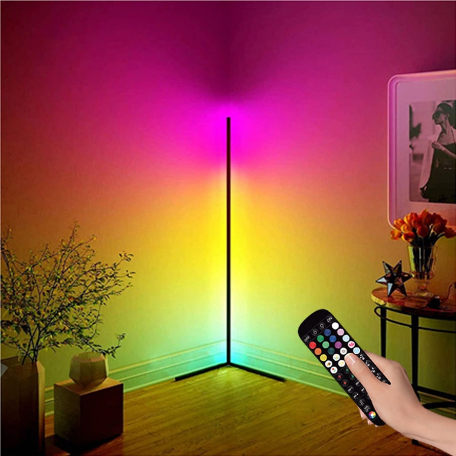 Lámpara de pie de esquina con control remoto y luz LED RGB que cambia de color, de estilo moderno de mediados de siglo