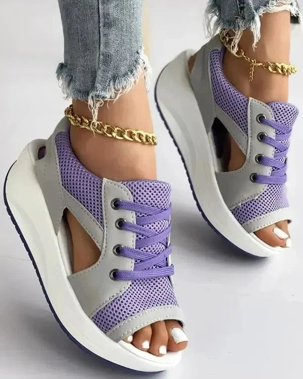 Contrast Paneled Cutout Lace-up Muffin Sandals - product image 8