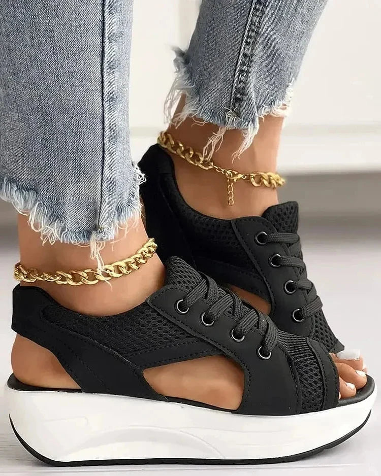 Contrast Paneled Cutout Lace-up Muffin Sandals - product image 4