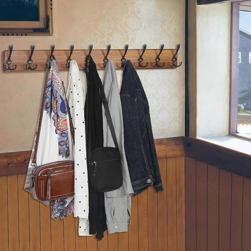 NOMOVA Wooden Wall-Mounted Coat Rack with 10 Hooks