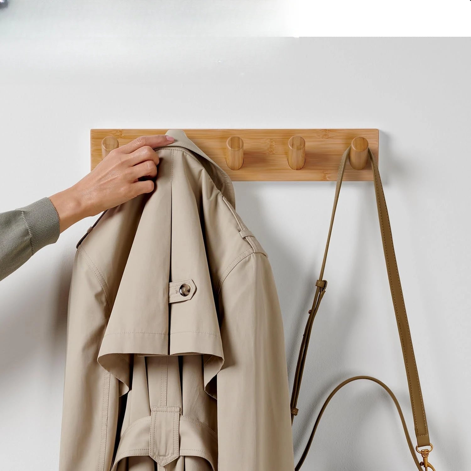 Wooden Wall-Mounted Coat Hook Rack with 5 Hooks - product detail 2