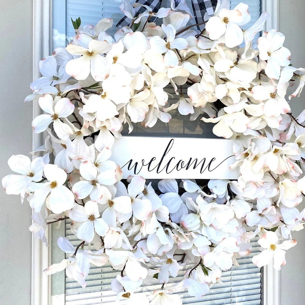 White Dogwood Flower Wreath - product detail 3
