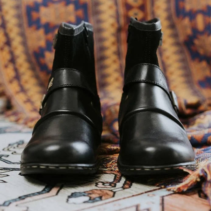 Men's Vintage Style Buckled Ankle Boots - product detail 4